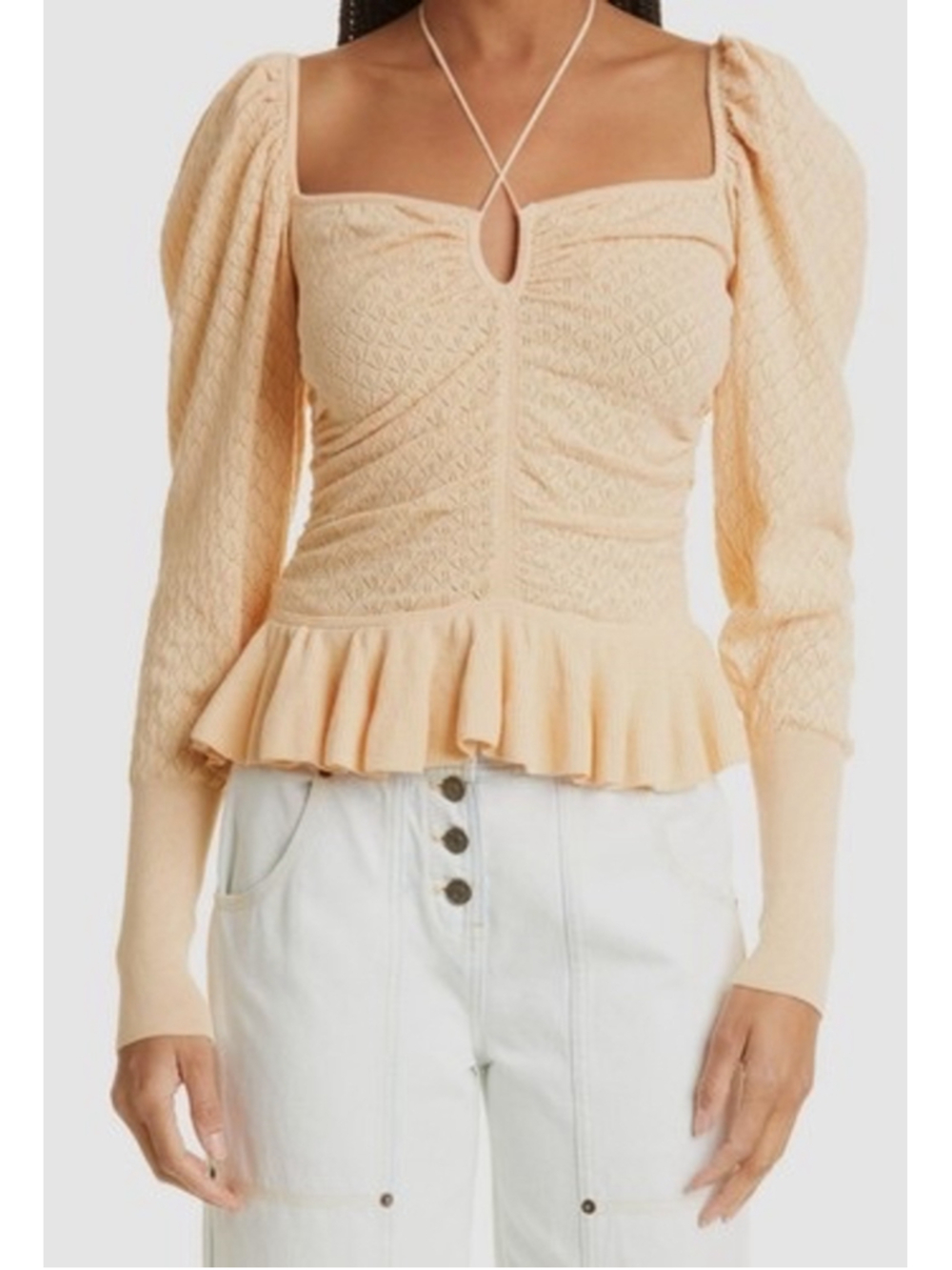 Ulla Johnson Leland Peplum Top in Honey Peach sz M